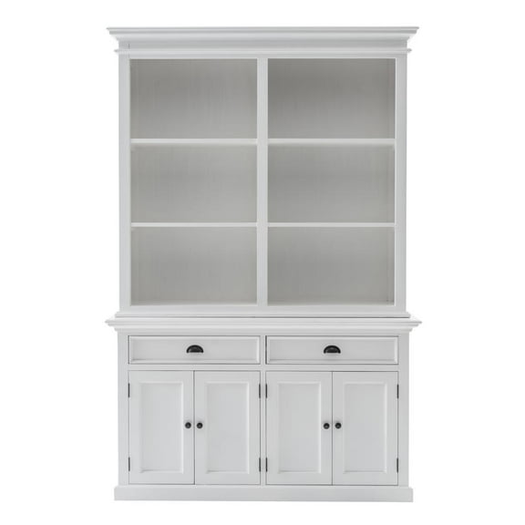 NovaSolo Halifax Mahogany Wood Buffet Hutch Unit with 6 Shelves in White