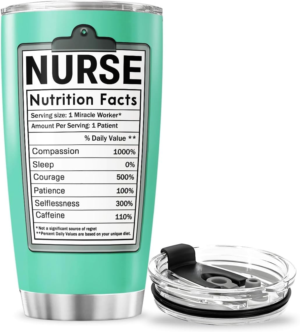 Nurse Nutrition Facts, Tumbler 20 Oz With Lid And Straw, Women Coffee Nurses Week School For Nursing Cups Tumblers, Nurse Gifts