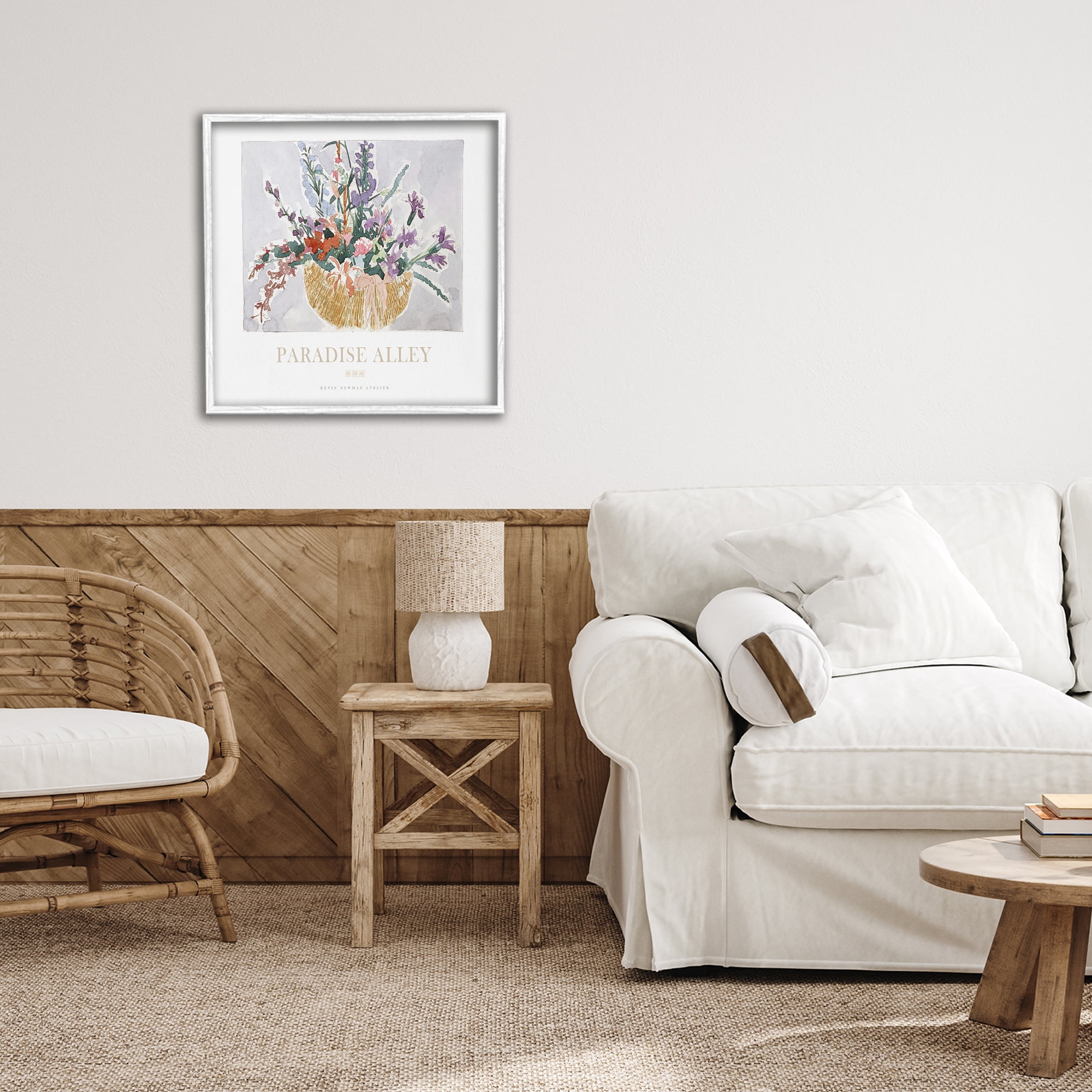 Stupell Industries Paradise Alley Basket of Flowers White Framed Giclee Art, design by Jadei Graphics