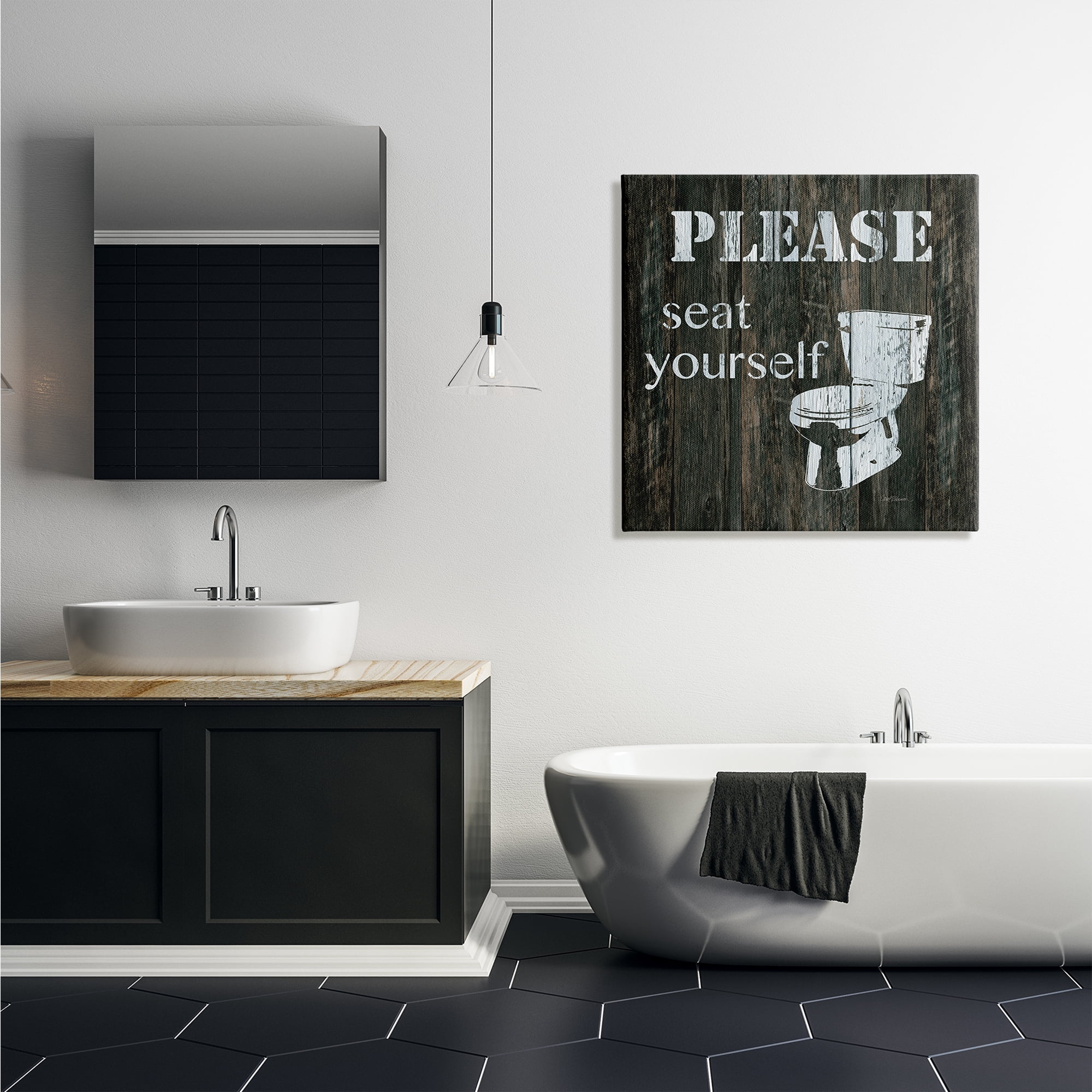 Design by Carol Robinson Seat Yourself Rustic Bathroom Sign Distressed Toilet 30 in x 30 in Painting Canvas Art Print, by Stupell Home Décor