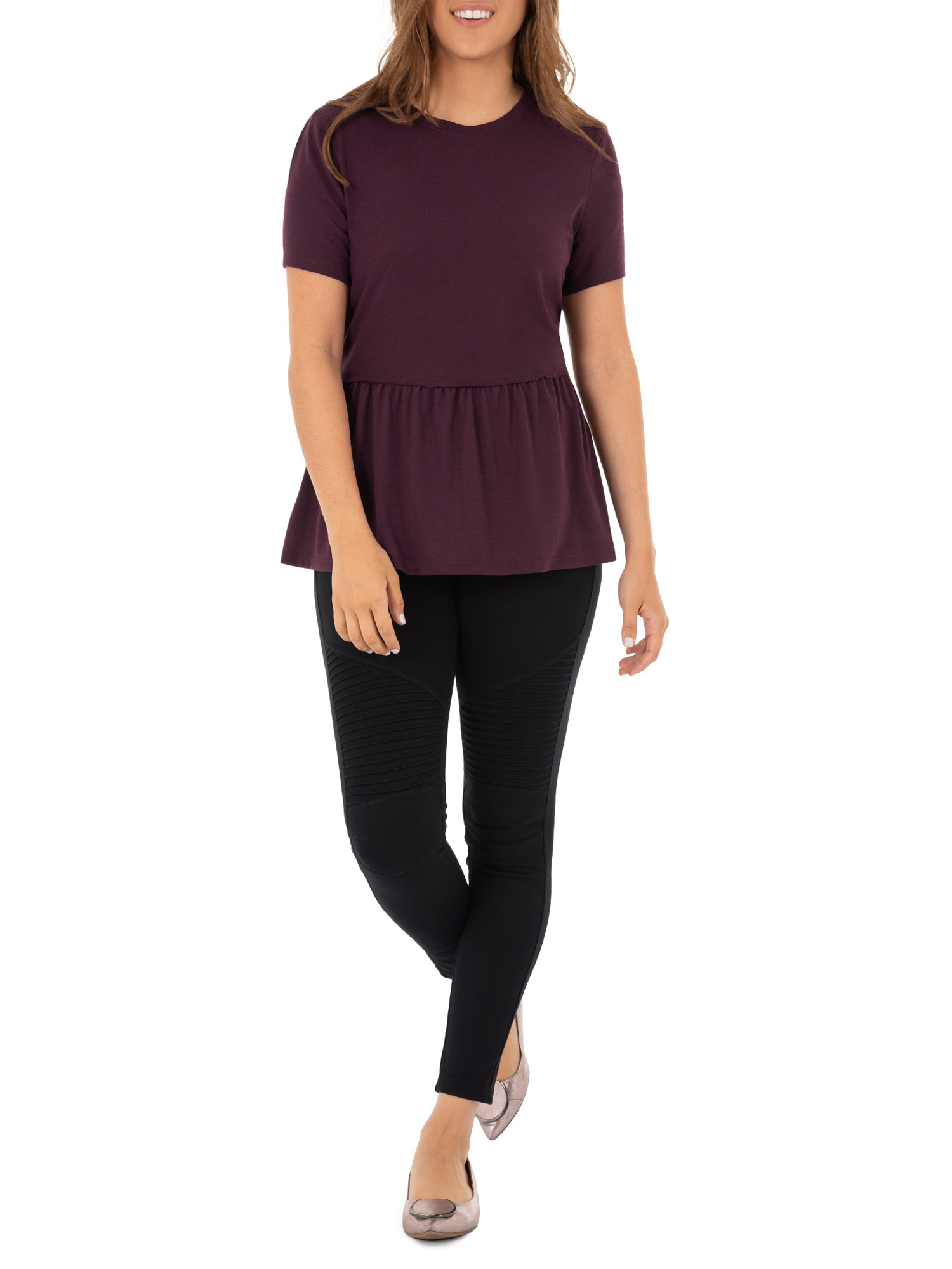 Wright's Womens Short Sleeve Peplum Waist Top