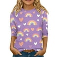 thumbnail image 5 of Abcomgle Girls Shirts Size 7-8 Crewneck Rainbow Graphic Toddler Girls T-Shirts 3/4 Sleeve Tshirt Summer Fashion Cotton Loose Tee Tops Girls 10-12 Years,Purple, 5 of 5