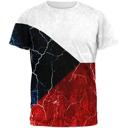 Czech Republic Flag Distressed Grunge All Over Mens T Shirt Multi