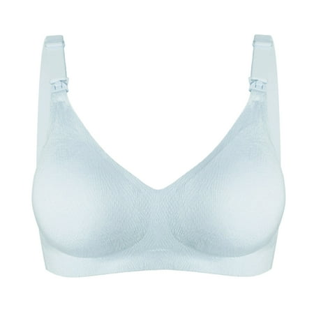 Quealent Women Nursing Bra Maternity Breastfeeding Pregnant Vest Bras Plain Color Wireless Nursing Bras (Blue M)