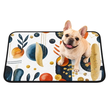 Pet Pee Pad Mat Modern Mid-century Waterproof Reusable Dog Potty Training Pad Abstract Boho Orange Blue Geometric Non Slip Pet Urine Mat for Indoor Potty Training Floor Protection 36x24 Inch
