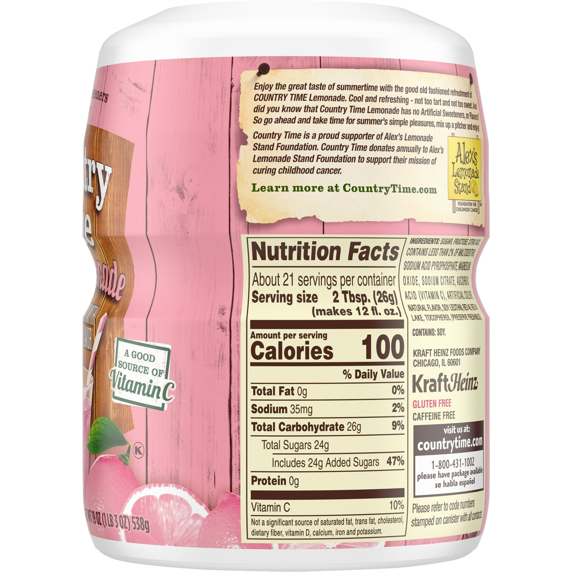 Country Time Pink Lemonade Powdered Drink Mix, 1 Canister, for Flavorful Hydration and Shareable Refreshment, Naturally Flavored with Other Natural Flavor, No Artificial Sweeteners or Flavors