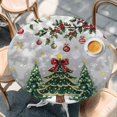thumbnail image 2 of Christmas Tree Round Tablecloth, Fitted Table Cover with Elastic for 36"-44" Round Tables, Grey Retro Winter Ball Berry Snowflakes Table Cloth Outdoor Indoor Dinning Party Waterproof Tablecloths, 2 of 7