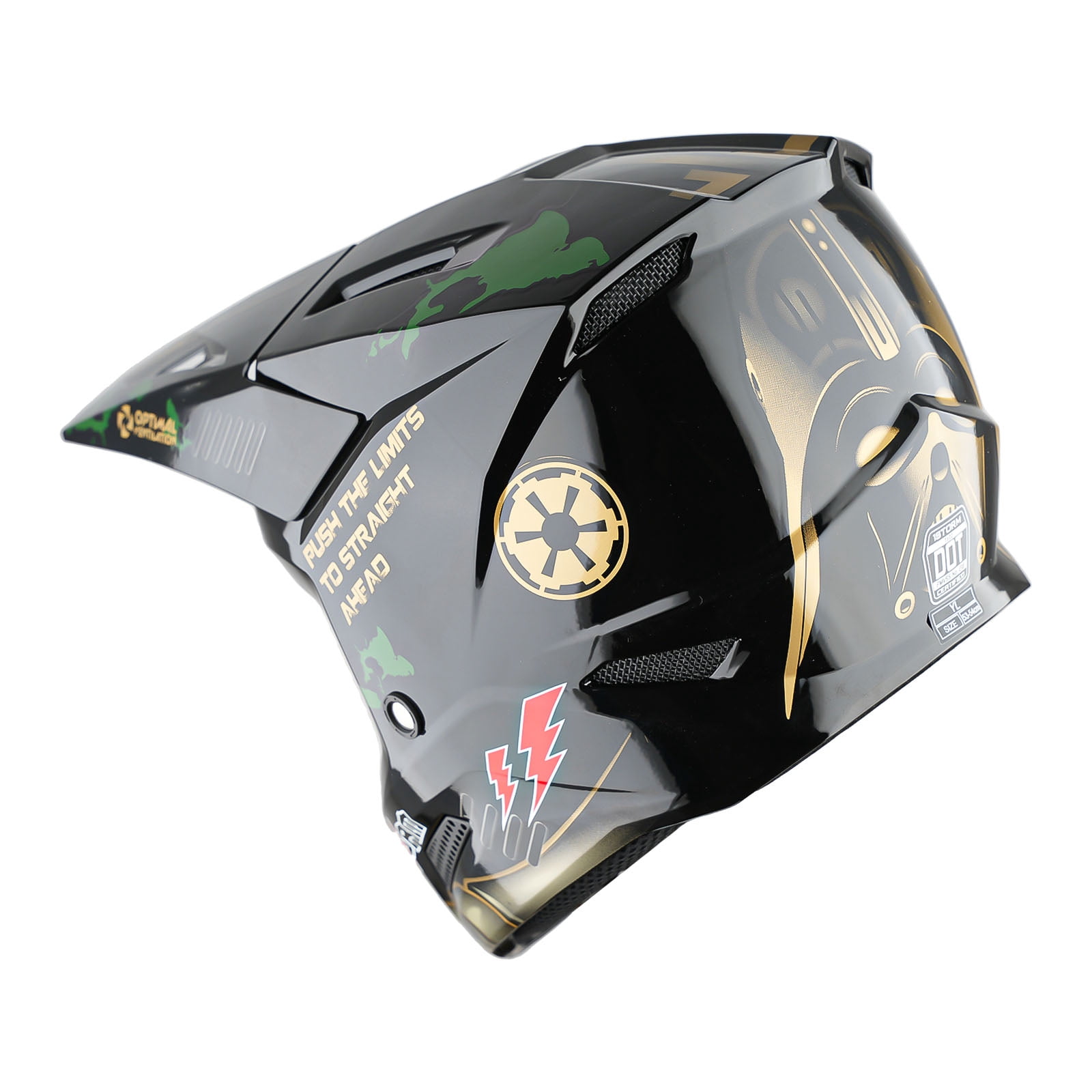 1Storm New Youth Kids BMX MX Bike Helmet Motocross Helmet T602 Teenager DVader Golden + Goggles + Gloves Bundle