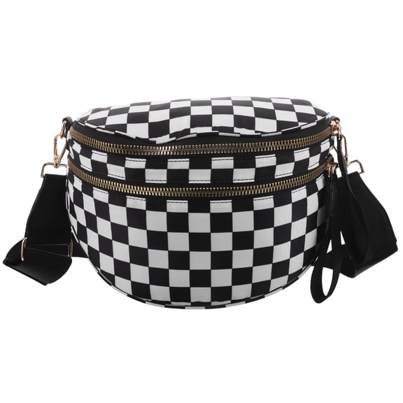 OFFIGAM Black Checkered Crossbody Bag for Women, Stylish Lightweight Shoulder Bag, Polyester, Large Size, Everyday Use