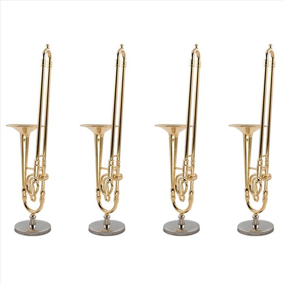 4 Pcs 12cm Modèle de Trombone Miniature en Cuivre Pur avec Support Modèle d'Instrument de Musique Mini avec Boîte en Cuir Noir, 4 x Mini Trombone, Or
