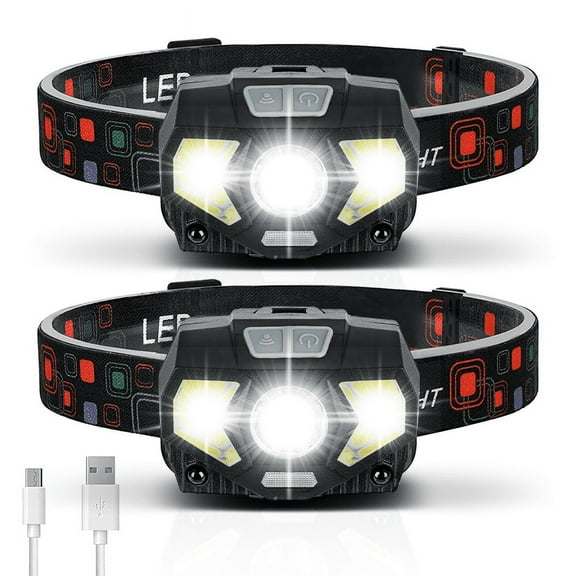 2-PACK Headlamp Flashlight, 1100 Lumen Ultra-Light Bright LED Rechargeable Headlight with White Red Light, Waterproof Motion Sensor Head Lamp, 8 Modes for Outdoor Camping Running Cycling