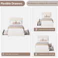 thumbnail image 3 of Teddy Fleece Upholstered Bed Frame with 2 Storage Drawers, Height Adjustable Cloud Headboard, Soft Platform Bed, Modern Style, No Box Spring Required, Cream, 3 of 7