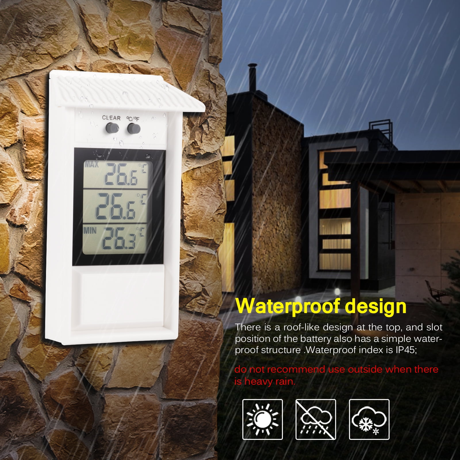 Museourstyty Digital Indoor/Outdoor Waterproof Thermometer Humidity Monitor for Garden GreenHouse Wall Max Min 