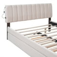 thumbnail image 6 of Teddy Fleece Upholstered Platform Bed with Trundle and LED Light, Wooden Bed Frame with Stripe Headboard, Smarter LED Bed Frame with Slats Support for Bedroom,Apartment,Guest Room, No Box Spring Need, 6 of 7