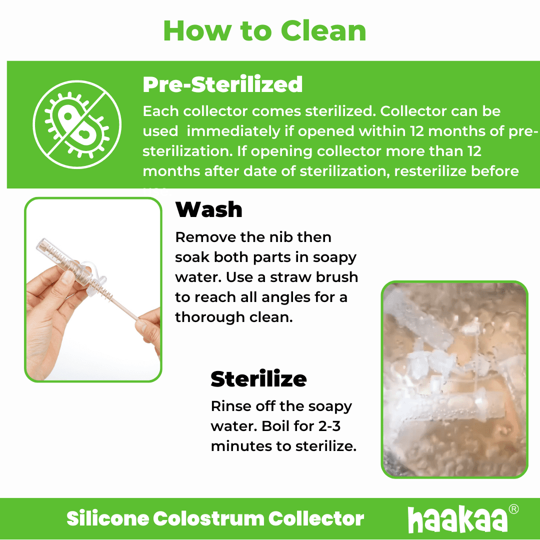 Haakaa Silicone Colostrum Collector Set, 6 x 4ml Collectors with Clear Storage Case & Cotton Wipe, Reusable, Sterile, BPA Free, for Breastfeeding & Newborn Feeding