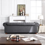 Classic Chesterfield Accent Sofa, Faux Leather Upholstered Sofa Couch with Deep Button Tufted Backrest, 3-Seater Large Sofa Couch with Nailhead trim Arm for Bedroom Living Room Apartment, Dark Grey