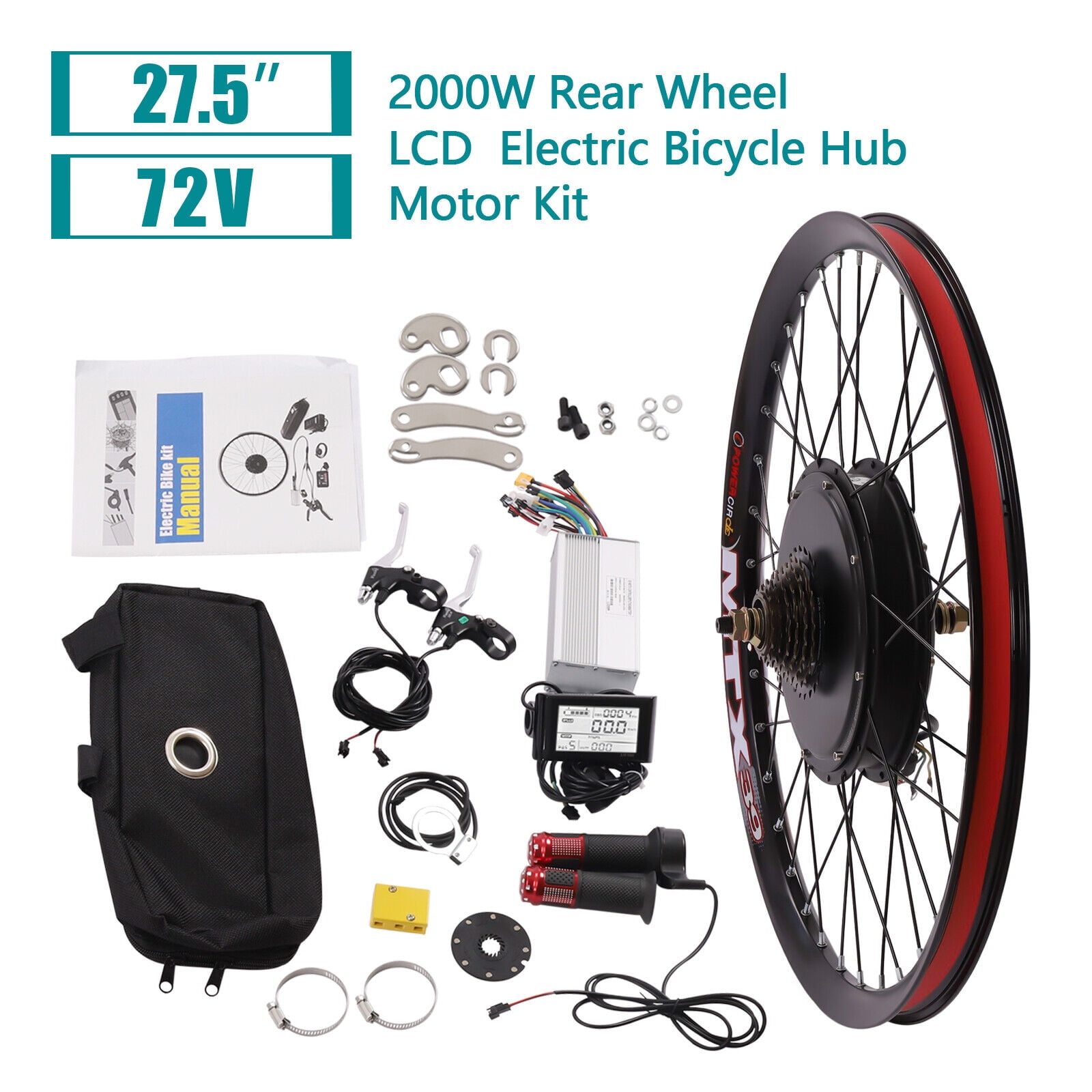 27.5 72V 2000W Rear Motor Wheel Electric Bike Conversion Kit 9 Speeds Bicycle Kit Walmart