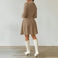 thumbnail image 6 of Women's Sweater Dress Cardigan Dress V-Neck Long Sleeve Button Front A Line Solid Color Knit Dress for Winter Casual,Khaki,M, 6 of 7