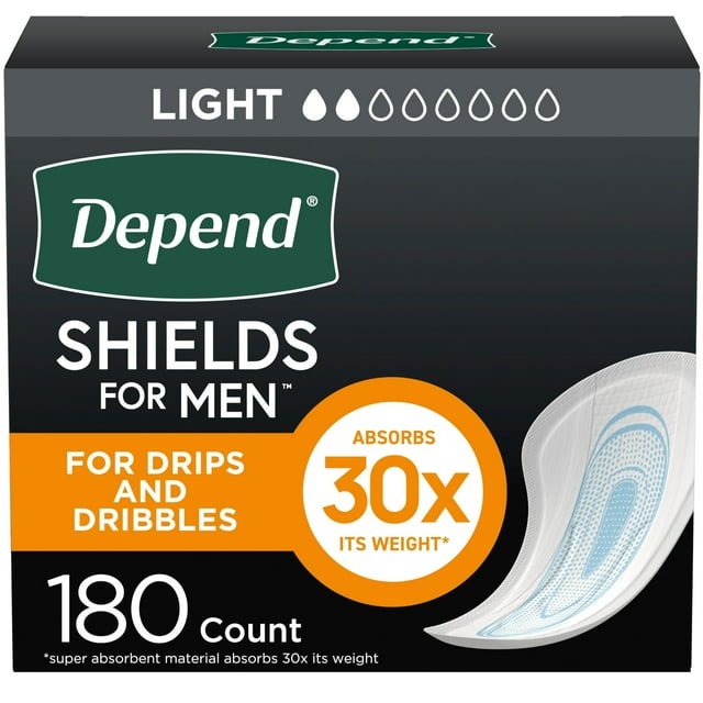 Almohadillas para incontinencia Depend Shields para hombre, ligeras, 180 unidades