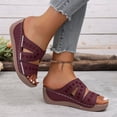 thumbnail image 4 of Yyuenw Women Crisscross Cutout Wedge Slide Sandals PU Open Toe Daily Casual Walking Shoes, 4 of 9