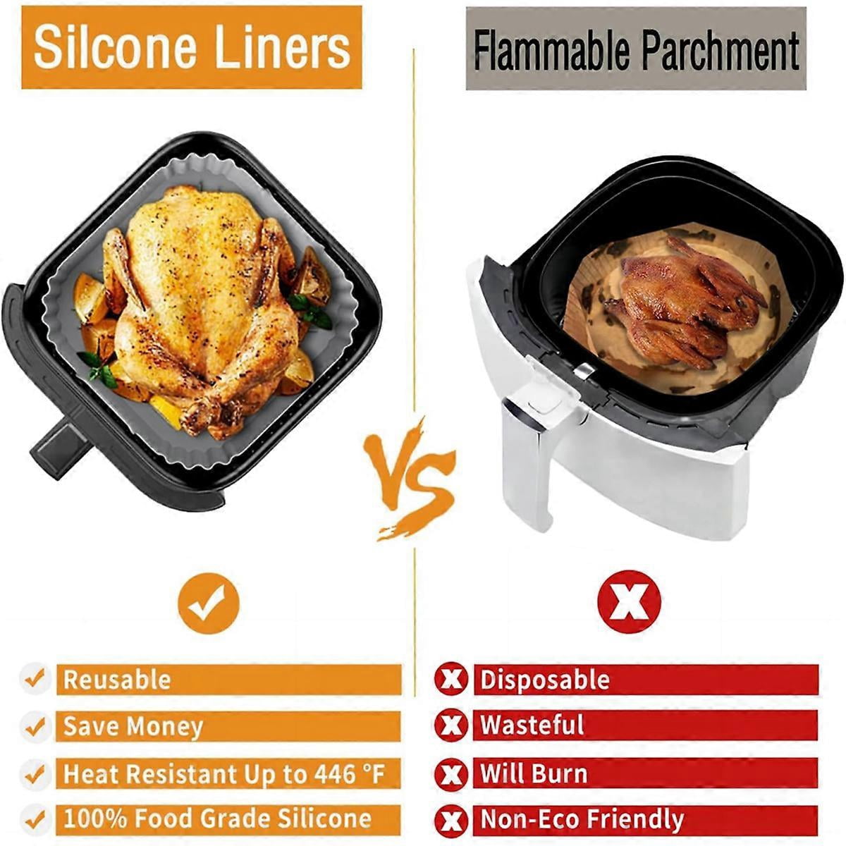 2PCS Silicone Air Fryer Liners for Air Fryer Pro XL AF141 AF140 AF181 Square Air Fryer Liners Reusable Basket C