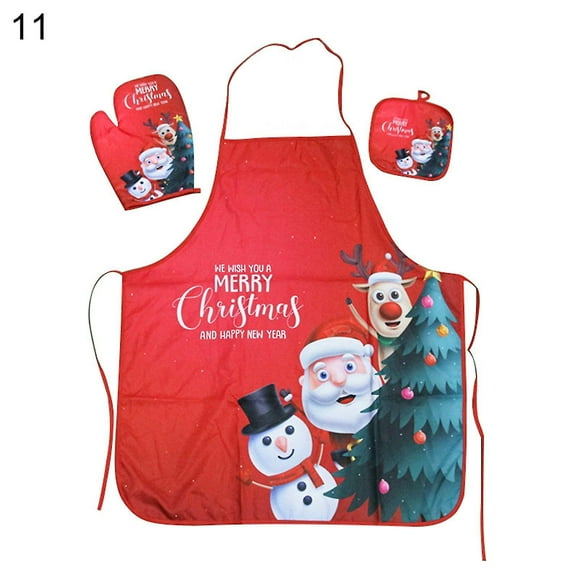 1 Set Practical Insulated Glove Soft Wear Fabric Decorative Portable Hanging Christmas Apron Insulated Pad For Daily Use