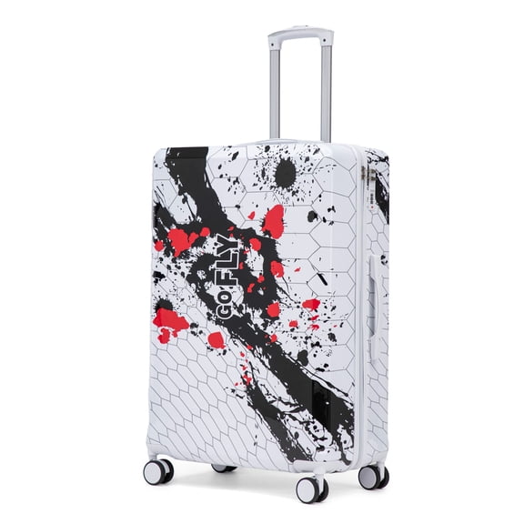 28 Inch PC Spinner Wheel Luggage, Carry on Suitcase, With Printed pattern and Combination Lock (Black)