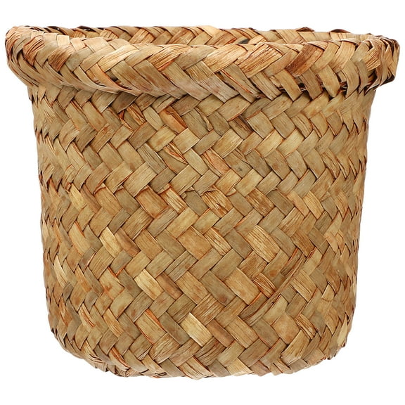 KONTONTY Khaki Woven Basket Trash Can for Indoor Home Use, Stylish Waste Paper Bin, and Decorative 1 Piece