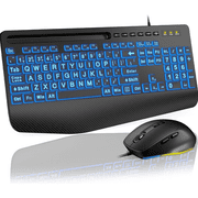 Wired Keyboard & Mouse Combo, 4X Large Print RGB Backlit Keys with Palm Rest, Ergonomic USB Plug & Play Set for Seniors Students PC Laptop Mac Home Office
