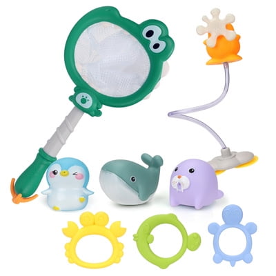 

Uposao Fishing Pool Toys Kits Water Bathtub Shower Toys Set Plastic Floating Ocean Sea Animals with Net Rod for Kids Age 3 4 5 6 Years Old Gifts Green