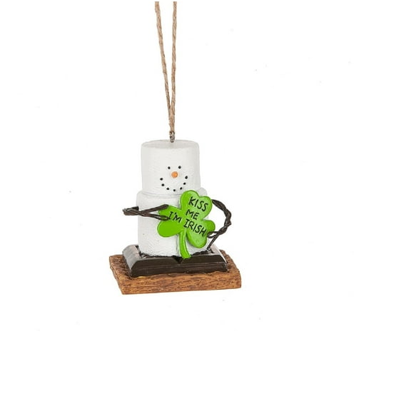Ganz 2.25" S'mores "Kiss Me I'm Irish" Marshmallow Christmas Ornament - White/Brown