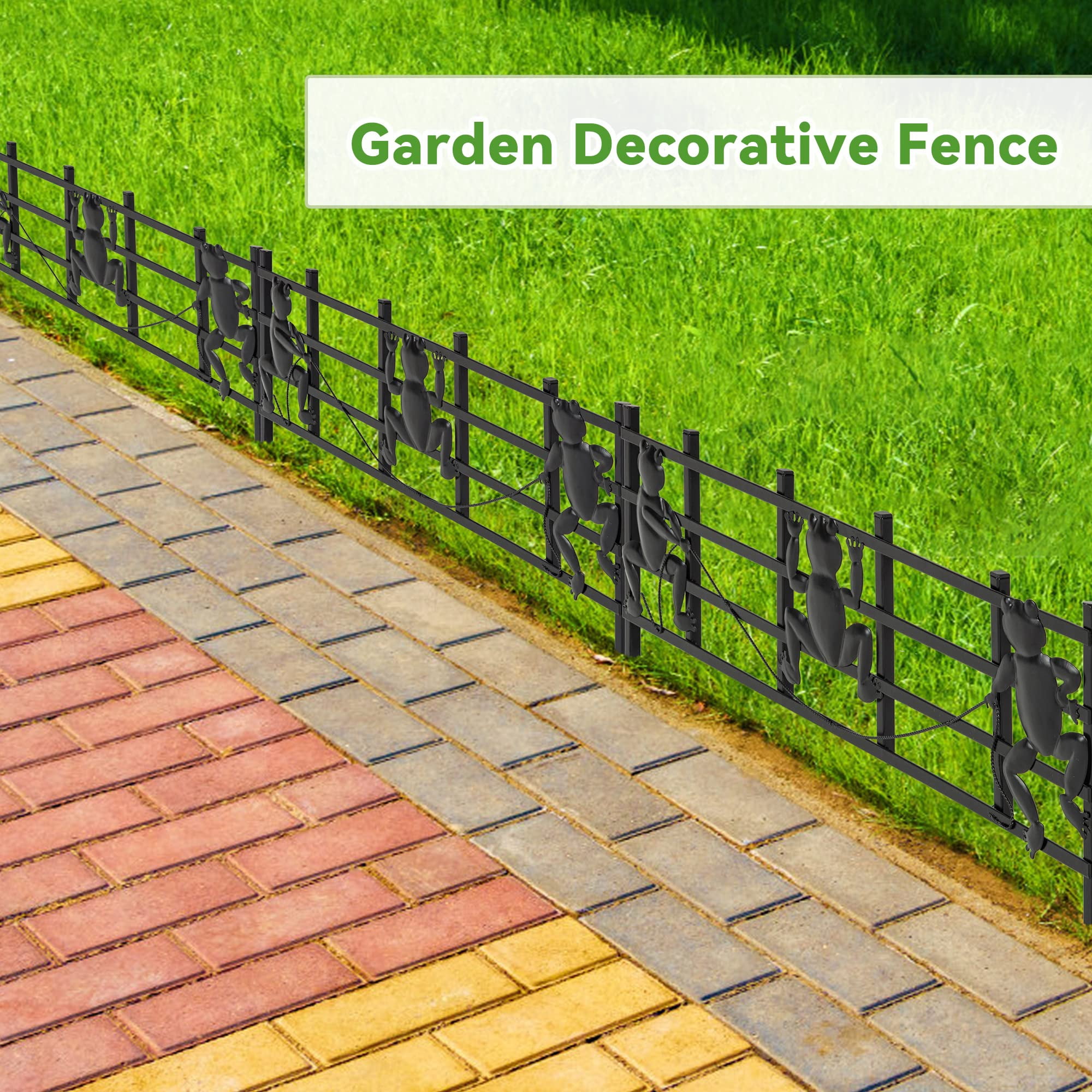 Decorative Garden Fence 15 Pack, 8in(H) X 24ft(L) Animal Barrier Border, Rustproof Metal Dogs Rabbits Fencing Panel for Outdoor Patio Garden Yard, Frog Shape