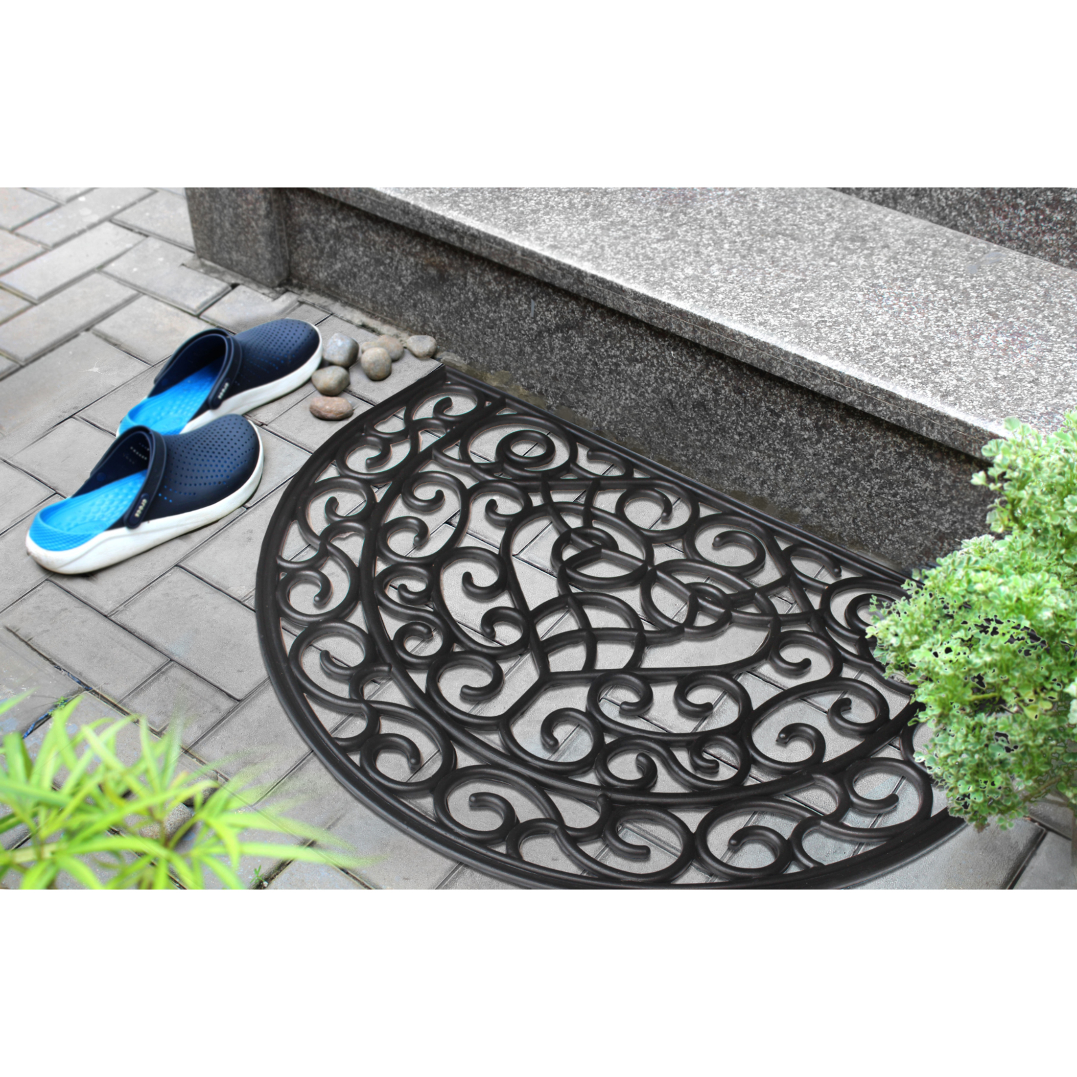 RugSmith Black Moulded Vines Half-round Rubber Doormat, 24"x36"