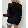 thumbnail image 4 of Sweater Lace Long Sleeve Round Neck Hollow Out Pure Color Casual Knitwear for Women Black S, 4 of 6