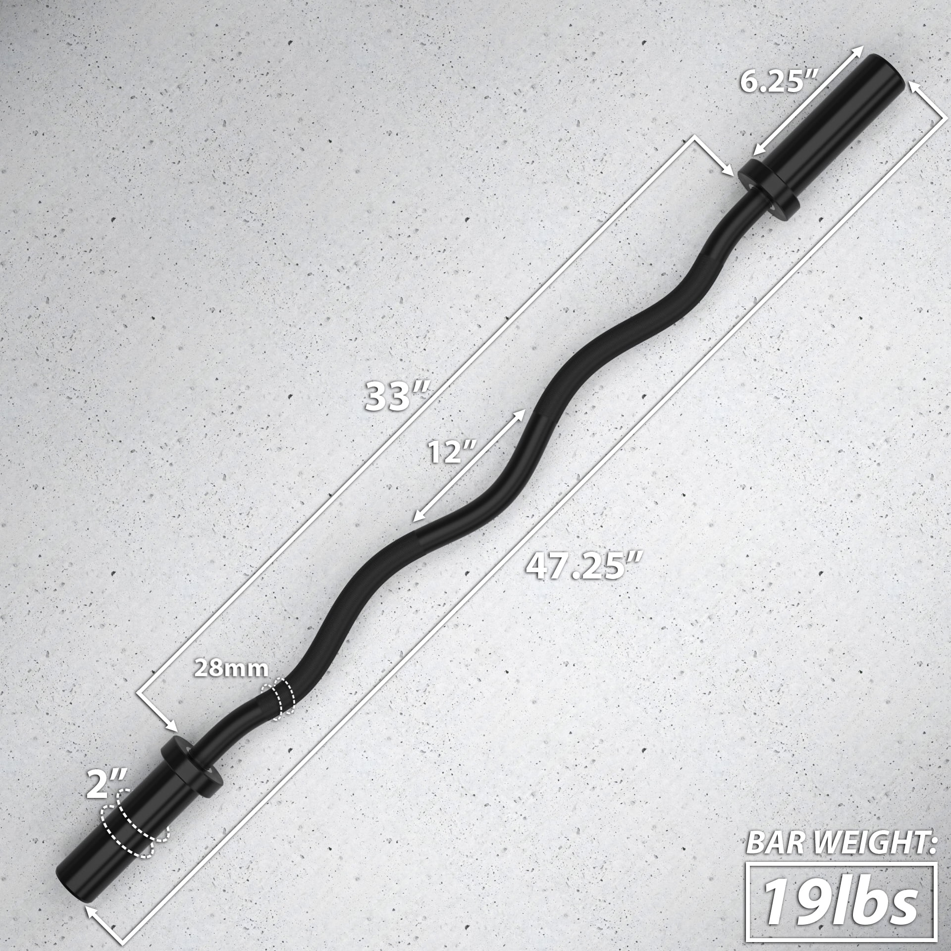 Synergee Commercial Chrome & Black Phosphate Olympic EZ Curl Bar with Powder Coated Brass Bushings