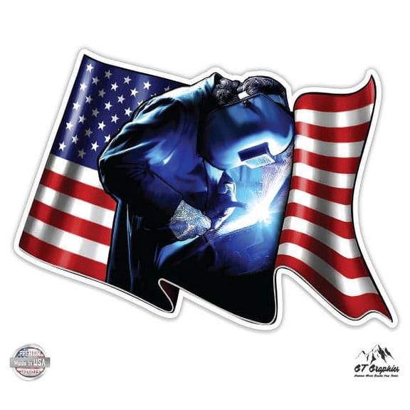 American Welder - 3" Vinyl Sticker - For Car Laptop I-Pad Phone Helmet Hard Hat - Waterproof Decal
