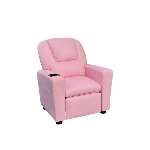 FurniFact Kids Recliner Chair, Pink PU Leather, Cupholder