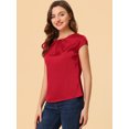 thumbnail image 4 of Blusa sedosa para mujer, cuello redondo, plisado, informal, elegante, superior rojo S, 4 of 4