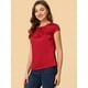 thumbnail image 4 of Blusa sedosa para mujer, cuello redondo, plisado, informal, elegante, superior rojo S, 4 of 4