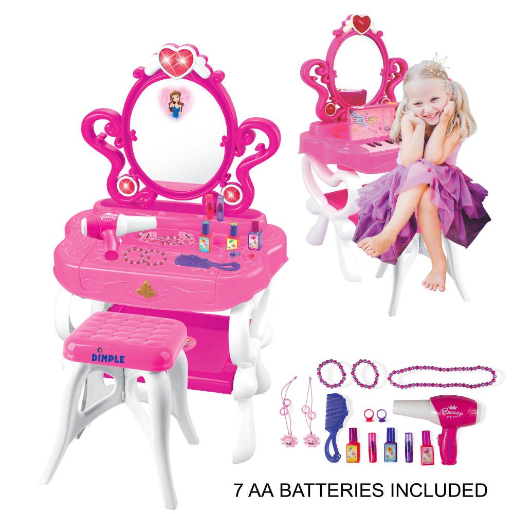 Dimple 2in1 Princess Pretend Play Vanity Set Table with Working Piano
