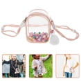 thumbnail image 2 of Bolsa transparente para exhibir figuras con correa para el hombro y pompones, vitrina portátil para minifiguras, organizador para muñecas pequeñas, resistente al agua y al polvo, 2 of 7