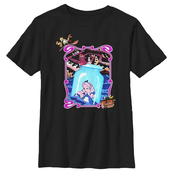 Boy's Alice in Wonderland Alice In Bottle Mirror Poster Graphic Tee Black Small
