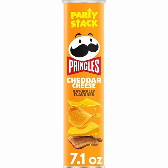 Pringles Potato Crisps Chips, Lunch Snacks, On-The-Go Snacks, Party Stack, Cheddar Cheese, 7.1oz Can (1 Can)