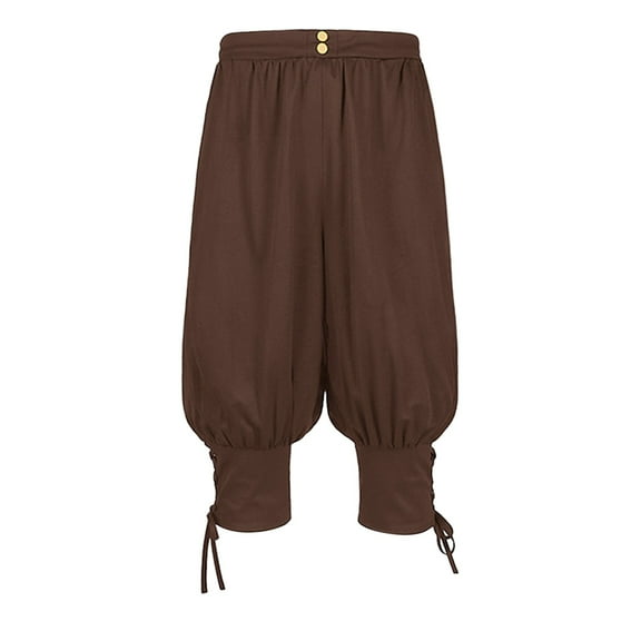 XIAOCHA Cropped Pants for Men Loose Fit Elastic Waist Pants Retro Casual Short PantsBrownL