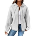 thumbnail image 4 of Breezora Ladies Casual Waffle Knit Hooded Jacket Loose Fit Drawstring Comfortable Fall Winter Outerwear Coat S Size White, 4 of 7