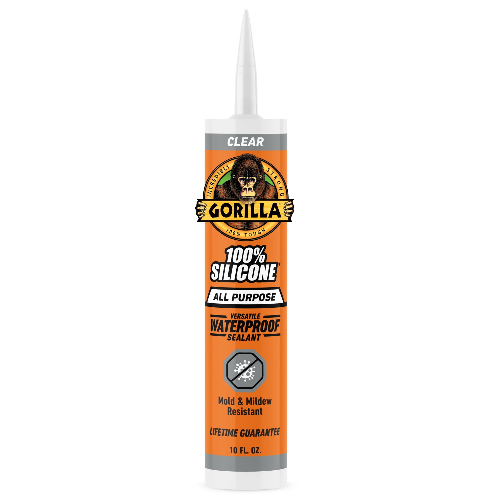 (2 pack) Gorilla Waterproof Caulk & Seal Silicone Sealant, 10oz Cartridge - Clear Caulking Sealant for Kitchen, Window, Bath, Marine, Door and More