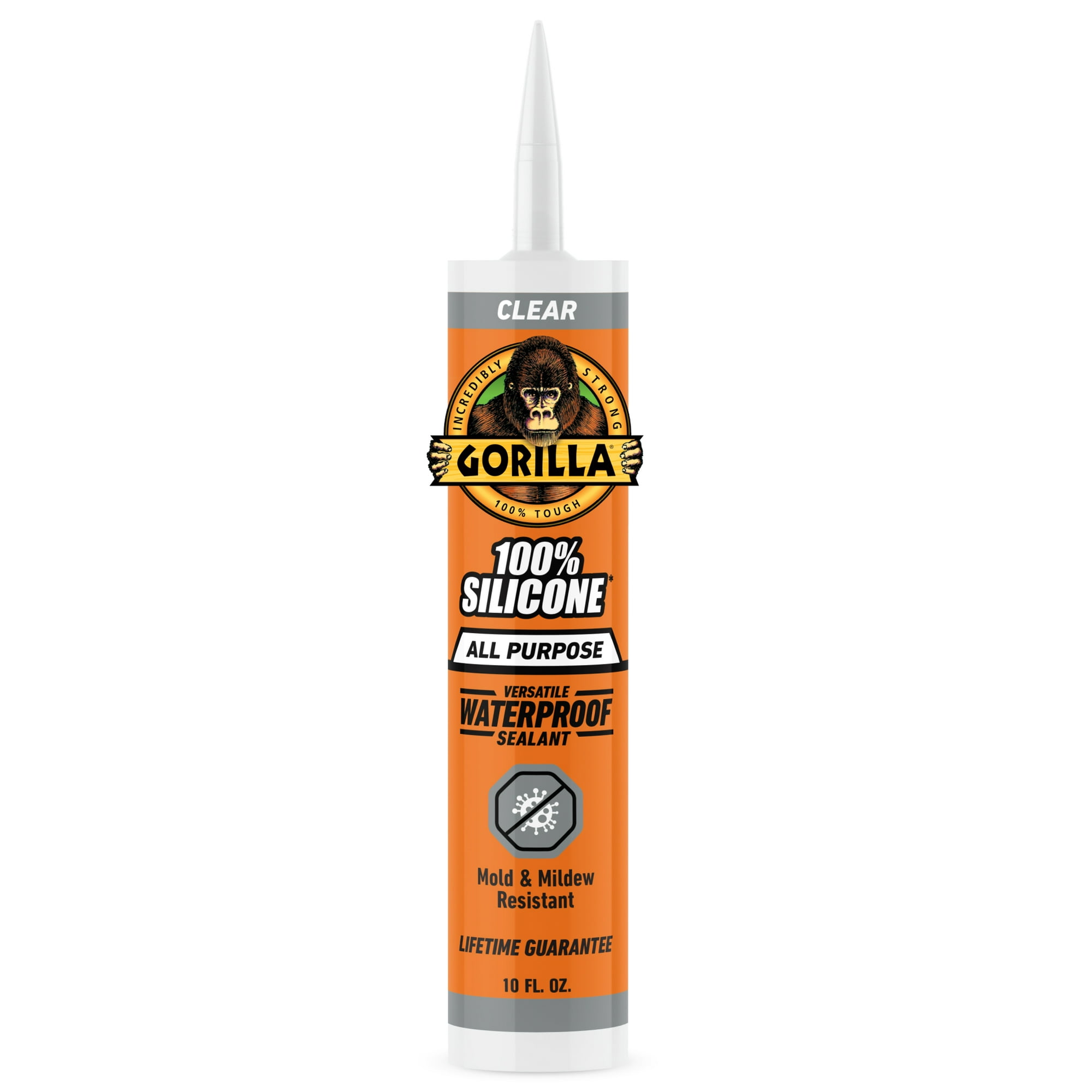 Gorilla Waterproof Caulk & Seal Silicone Sealant, 10oz Cartridge - Clear Caulking Sealant for Kitchen, Window, Bath, Marine, Door and More