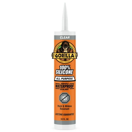 Gorilla Waterproof Caulk & Seal Silicone Sealant, 10oz Cartridge - Clear Caulking Sealant for Kitchen, Window, Bath, Marine, Door and More
