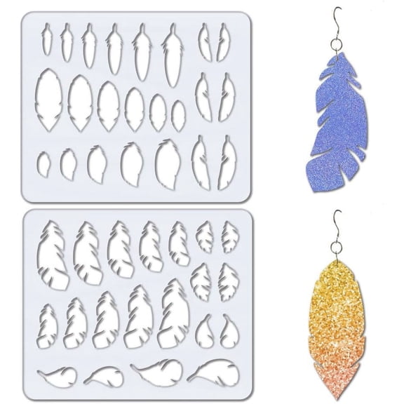 2Pcs Feather Jewelry Shape Template 2 Styles Acrylic Earrings Making Template Leather Earring Templates WhiteSmoke Cutting Stencil