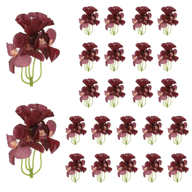 Flor de Orquídea Artificial para Centro de Mesa con Velas Flotantes, 24 Pcs Relleno de Jarrón de Flores Mini, Rojo Vino